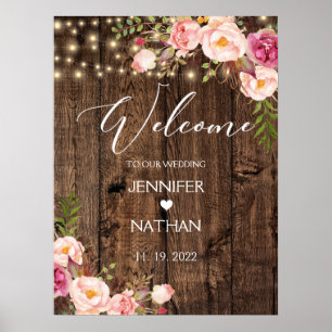 Rustic String Lights Wedding Welcome Sign