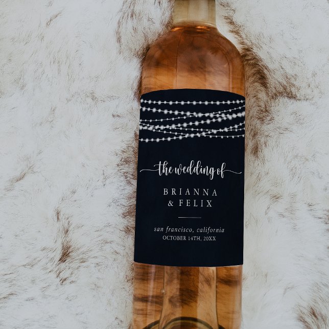 Rustic String Lights Wedding Wine Labels (Creator Uploaded)
