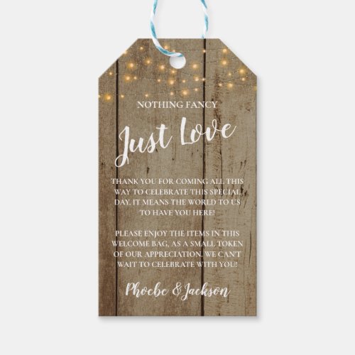 Rustic String Lights Welcome Basket Wedding Gift Tags