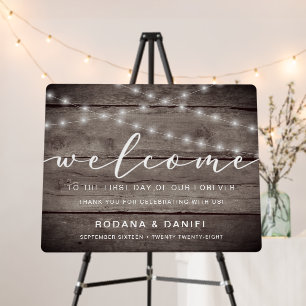 Rustic String Lights Welcome Reception Wedding Foam Board