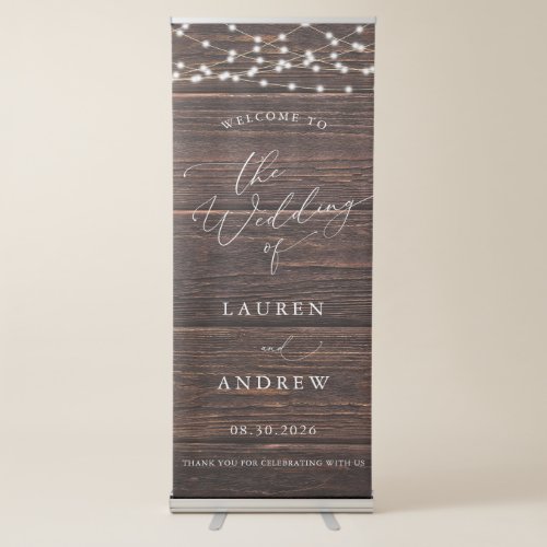 Rustic String Lights Welcome to Our Wedding Retractable Banner