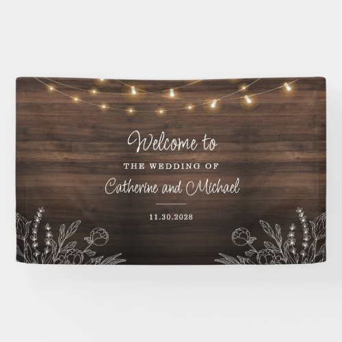 Rustic String Lights Welcome Wedding Banner