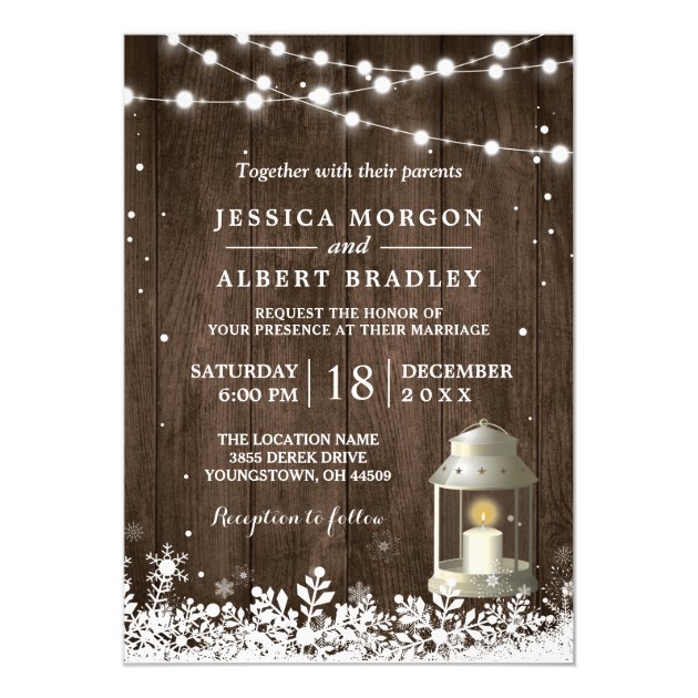 Rustic String Lights White Lantern Winter Wedding Invitation