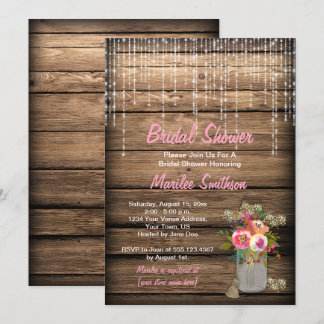 Rustic String Lights Wildflower Barn Bridal Shower Invitation