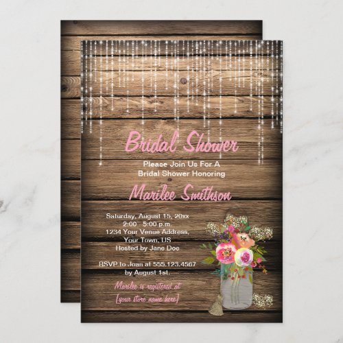 Rustic String Lights Wildflower Barn Bridal Shower Invitation