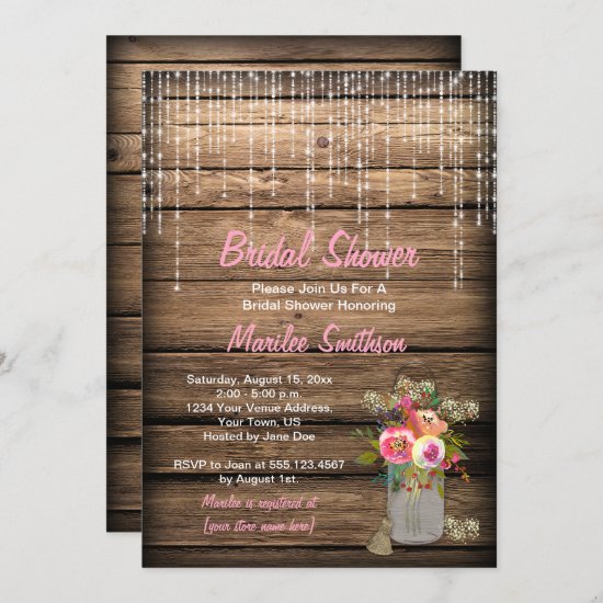 Rustic String Lights Wildflower Barn Bridal Shower Invitation