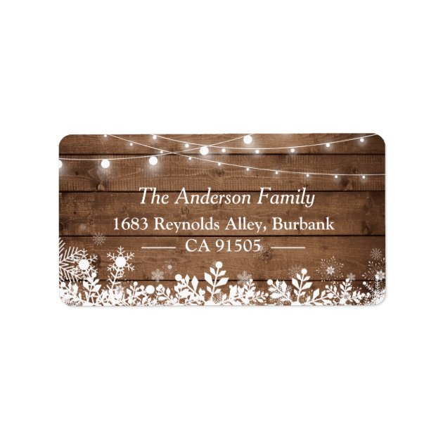 Rustic String Lights Winter Christmas Snowflakes Label