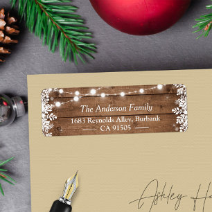 Rustic String Lights Winter Snowflakes Holiday Label