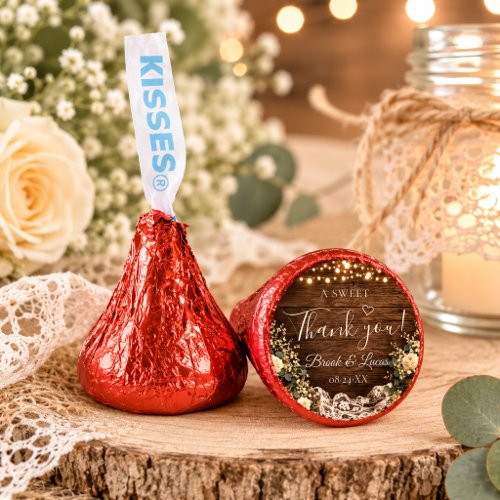 Rustic String Lights Wood Candles Lace Wedding Hershey®'s Kisses®