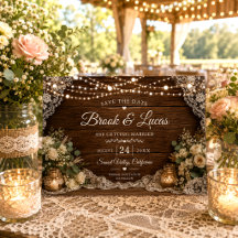 Rustic String Lights Wood Candles Lace Wedding