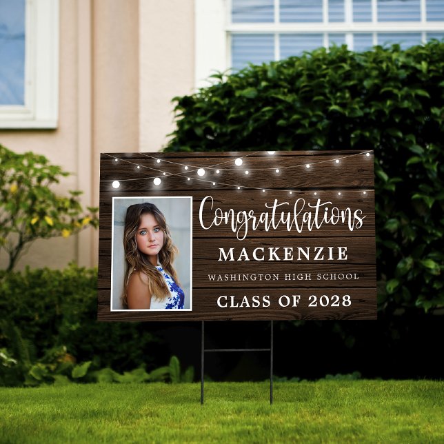 Rustic String Lights Wood Graduation Sign (Creator Uploaded)