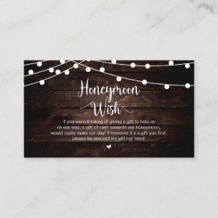 Rustic String Lights, Wood, Honeymoon Wish Enclosure Card