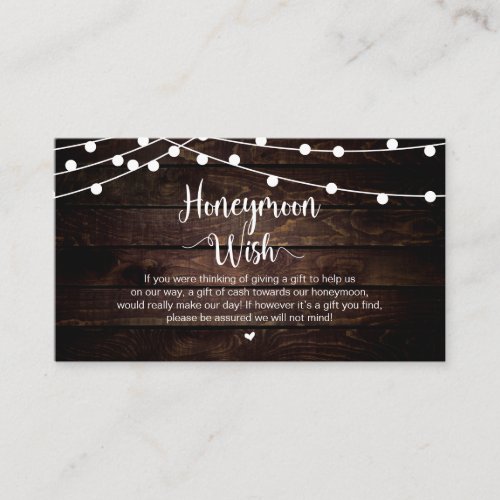 Rustic String Lights Wood Honeymoon Wish Enclosure Card