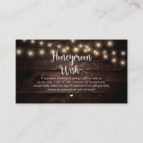 Rustic String Lights Wood Honeymoon Wish Enclosure Card