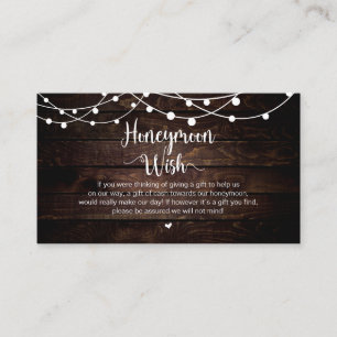 Rustic String Lights, Wood, Honeymoon Wish Enclosure Card