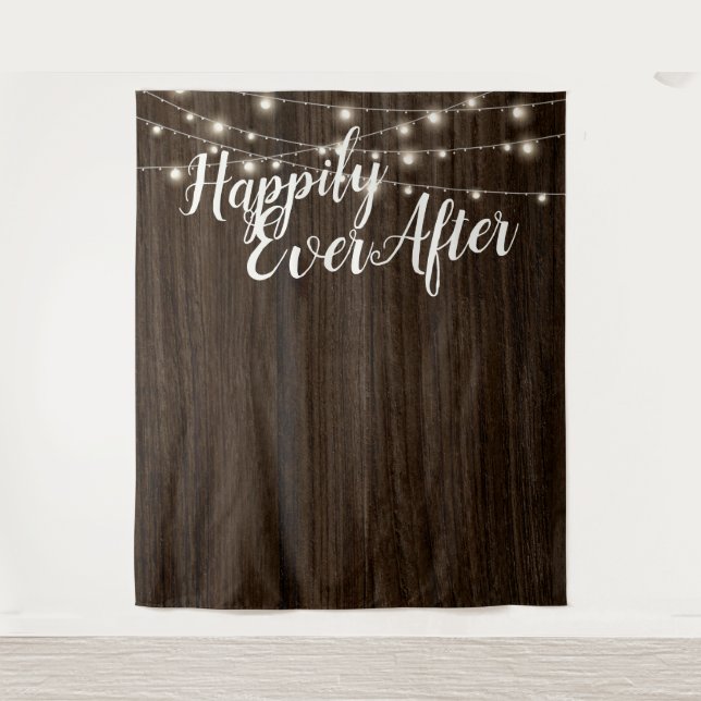 Rustic String Lights Wood Wedding Backdrop (Front)