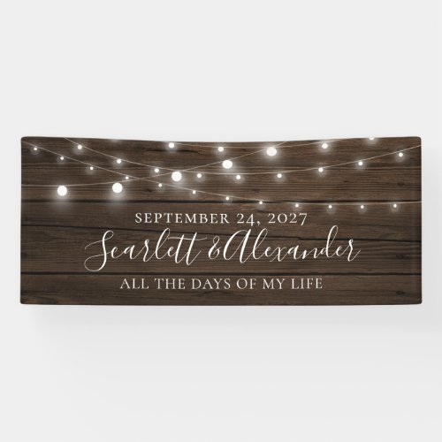 Rustic String Lights Wood Wedding Banner