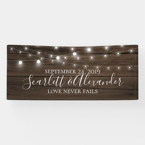 Rustic String Lights Wood Wedding Banner