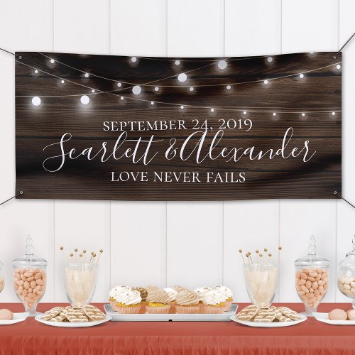 Rustic String Lights Wood Wedding Banner