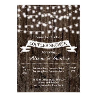 Rustic string lights wood wedding couples shower card