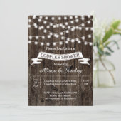 Rustic string lights wood wedding couples shower invitation (Standing Front)