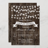 Rustic string lights wood wedding couples shower invitation (Front/Back)