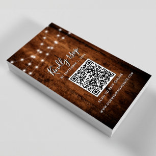 Rustic String Lights & Wood Wedding RSVP QR Code Enclosure Card
