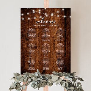 Rustic String Lights & Wood Wedding Seating Chart Foam Board