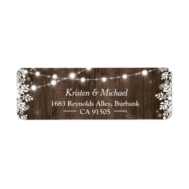 Rustic String Lights Wood Winter Snowflakes Label