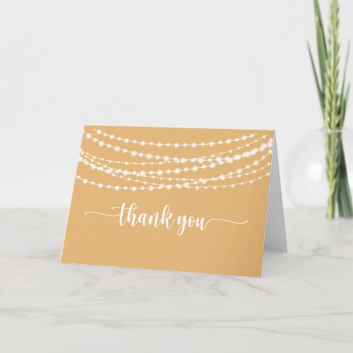 Rustic String Lights Yellow Folded Wedding  Thank You Card