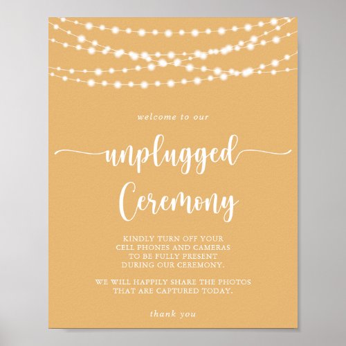 Rustic String Lights Yellow Unplugged Ceremony  Poster