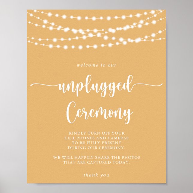 Rustic String Lights Yellow Unplugged Ceremony  Poster (Front)