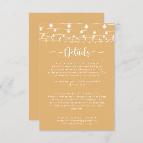 Rustic String Lights Yellow Wedding Details  Enclosure Card