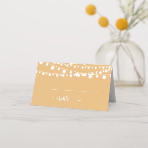 Rustic String Lights Yellow Wedding Place Card