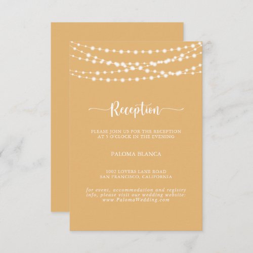 Rustic String Lights Yellow Wedding Reception   Enclosure Card