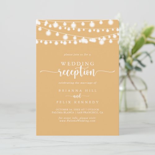 Rustic String Lights Yellow Wedding Reception   Invitation