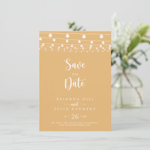 Rustic String Lights Yellow Wedding  Save The Date
