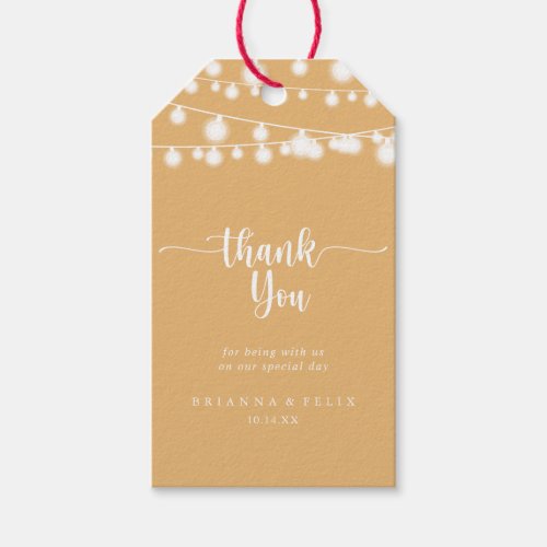 Rustic String Lights Yellow Wedding Thank You  Gift Tags