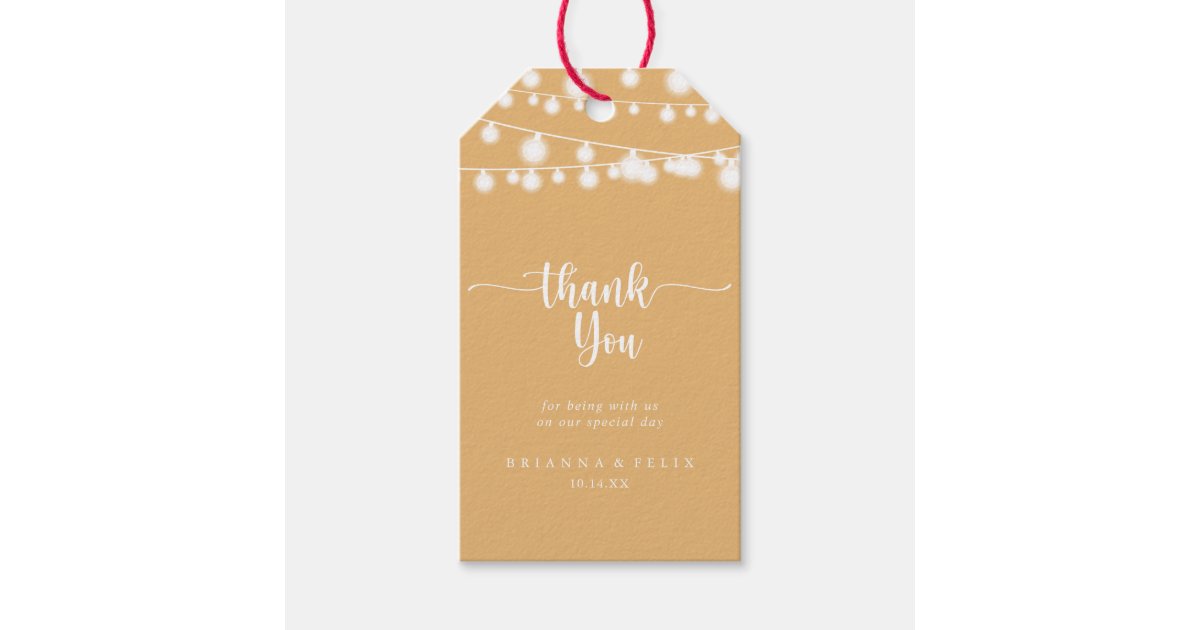 Rustic String Lights Yellow Wedding Thank You Gift Tags | Zazzle