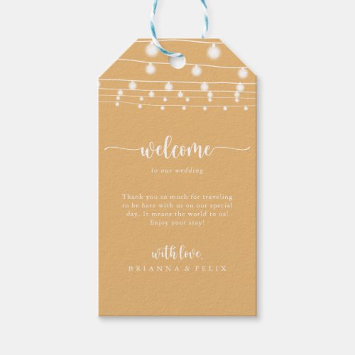 Rustic String Lights Yellow Wedding Welcome  Gift Tags