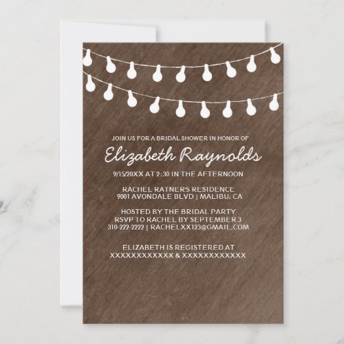Rustic String of Lights Bridal Shower Invitations