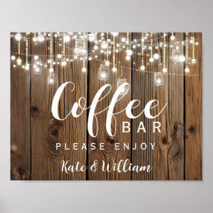 Rustic String of lights Coffee station sign