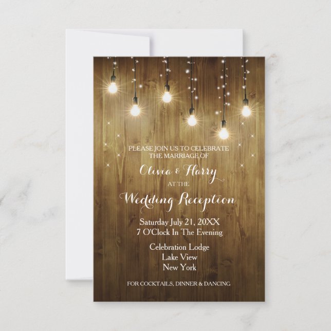 Rustic String Of Lights Country Reception Card (Front)