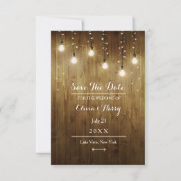 Rustic String Of Lights Country Save The Date Card