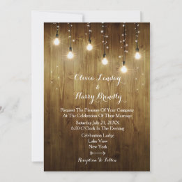 Rustic String Of Lights Country Wedding Invitation