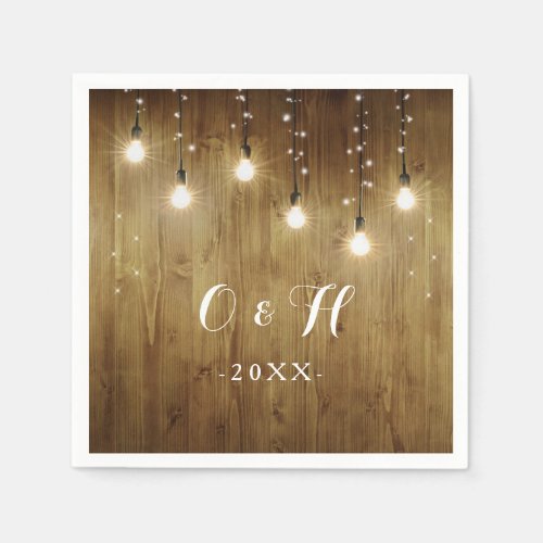 Rustic String Of Lights Country Wedding Napkins