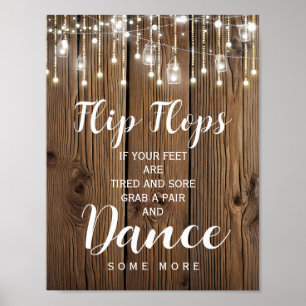 Rustic String of lights flip flops wedding sign