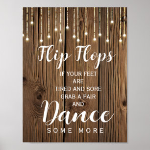 Rustic String of lights flip flops wedding sign