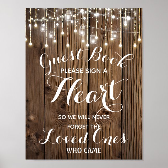 Rustic string of lights heart guest book wedding (Front)