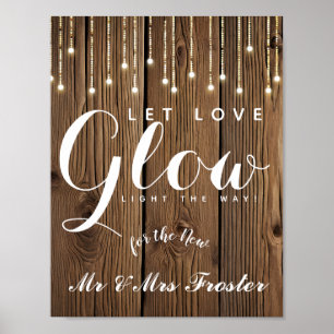 Rustic String of lights  love glow wedding party Poster